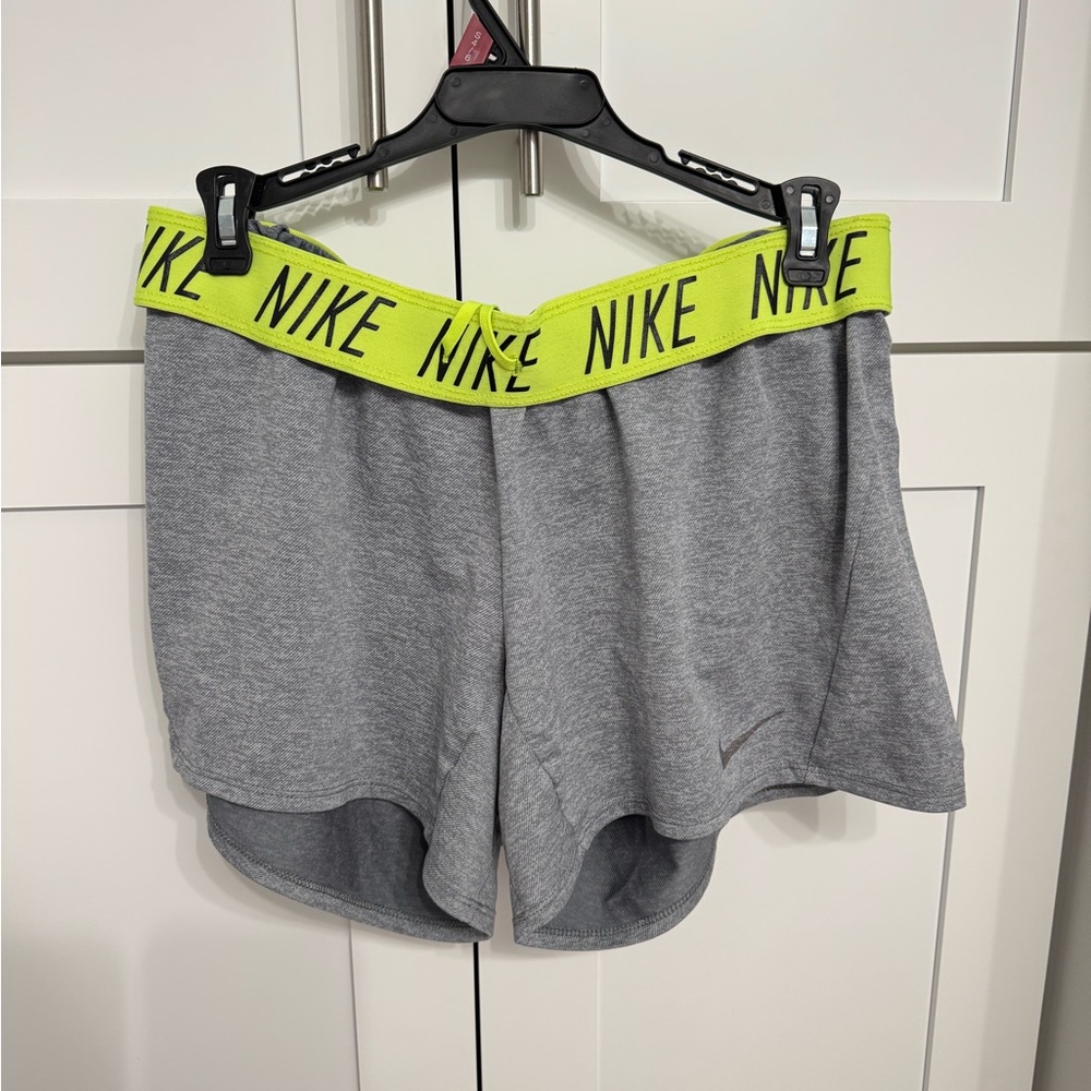Nike Women's Athletic Shorts in Gray with Neon Yellow Waistband